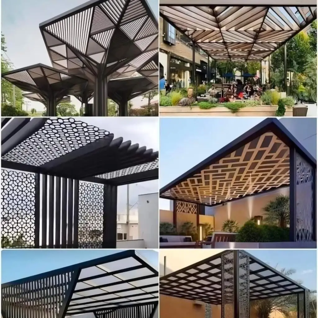 مظلات خارجية فاخرة بتصاميم هندسية مبتكرة وجودة عالية، مناسبة للحدائق والمرافق العامة في خميس مشيط.